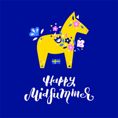 Happy Midsummer handwritten lettering poster, card, invitation, banner. Vector illustration EPS 10.