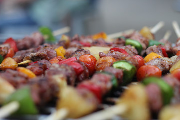 Barbeque Grill Street Food in thailand,Eat outdoors in a happy family.