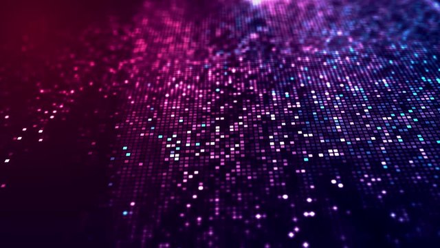 Abstract geometric mosaic LED dots motion pattern background . Connection data futuristic structure science video animation. Modern dynamic video loop wallpaper.