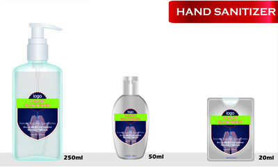 Hand sanitizer label design vector graphic template for packaging design.