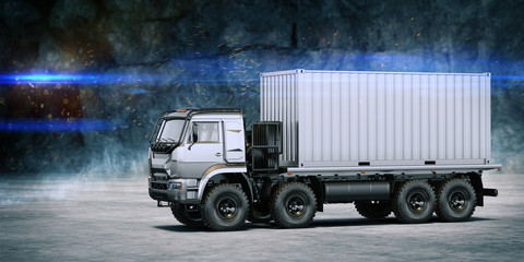 Fototapeta na wymiar 3D rendering of a brand-less generic concept truck