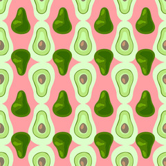 Avocado pattern on a pink background. Seamless pattern with the image of avocado.