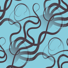 abstract seamless pattern with the brown octopus on a blue background 