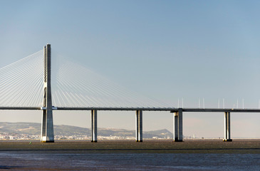 The Vasco da Gama Bridge in Lisbon, Portugal. It is the longest bridge in Europe.