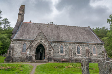 Fototapeta na wymiar Side view of the Balquhidder Paris Church, Lochearnhead, Scotland