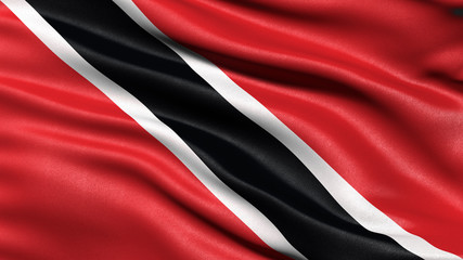 3D illustration of the flag of Trinidad and Tobago waving in the wind.