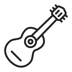 Acoustic guitar line black icon. String musical instrument. Home leisure. Outline pictogram for web page, mobile app, promo. 