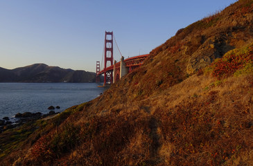 Fototapeta na wymiar View from Marshall´s Beach, Golden Gate Bridge during the sunset. City of San Francisco. California. USA. 