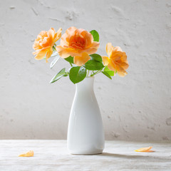 roses in vase on background white wall