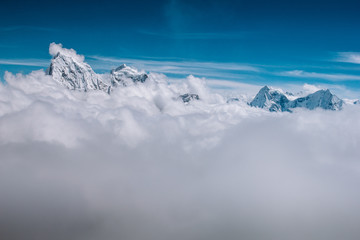 Beautiful cloudy mountains in Nepal