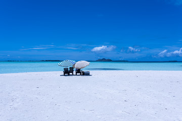 Los Roques Archipelago, Venezuela: view of isolated beach umbrellas in 