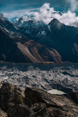 Snow covered mountain peaks and glacier