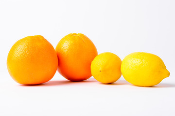 Portrait Of Oranges And Lemons Against White Background