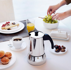 coffee with stainless steel coffee pot