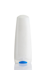 shampoo, conditioner or shower gel plastic bottle isolated on white background. . Empty, clean white cosmetic mock up bottles of beauty products