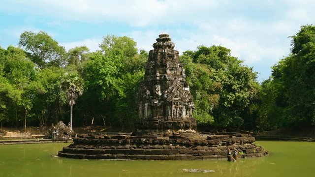 Temple of Neak Pean or Neak Poan Surrounded by Jayatataka Baray Lake at Angkor Wat Complex, Siem Reap, Cambodia