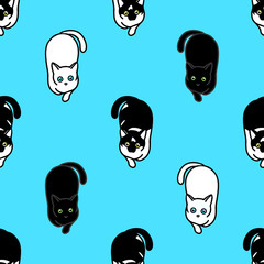 Seamless pattern with cute black and white cats. Texture for wallpapers, stationery, fabric, wrap, web page backgrounds, vector illustration