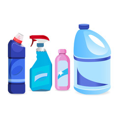 Detergent bottles or Cleaning supplies isolated on white background