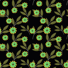 
Digital drawing of a seamless texture with green flowers.