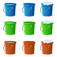 Bucket with water and cleaning agent isolated on white background