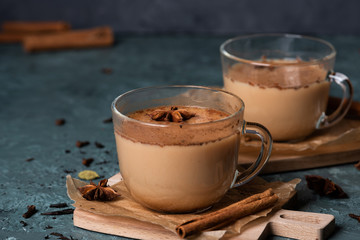 Glass cups of traditional Indian masala chai