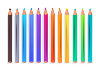 Top view vector illustration of color pencils
