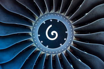 Fototapeta premium Jet engine fan, in blue tones