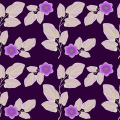 Digital illustration of seamless texture with lilac bindweeds.