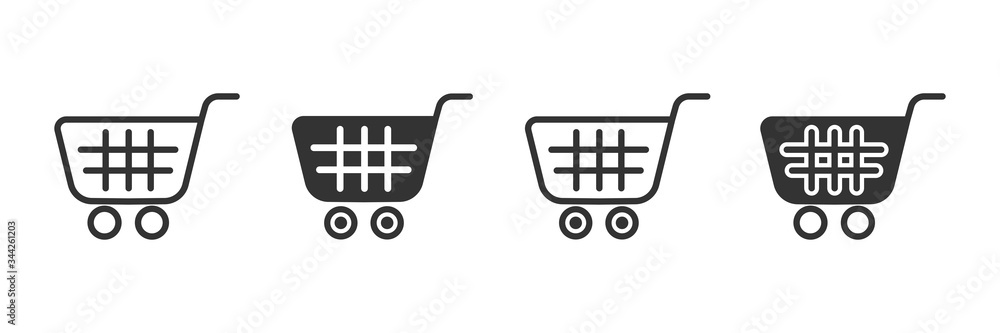 Aufkleber Shopping cart icons in four different versions in a flat design