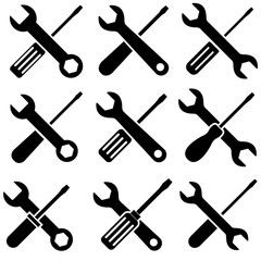 Wrench and screwdriver, repair icon, logo isolated on white background