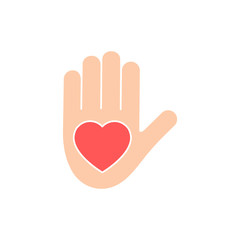 Heart icon on the hand isolated on the white background. Voluntary symbol illustration