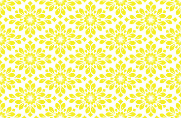 Flower geometric pattern. Seamless vector background. White and yellow ornament. Ornament for fabric, wallpaper, packaging. Decorative print