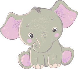 Cute cartoon baby elephant. Vector illustration