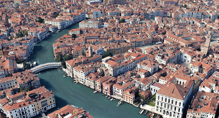 Fototapeta na wymiar Venice Italy from the altitude of the quadrocopter, Grand canal, 2019 in 3D