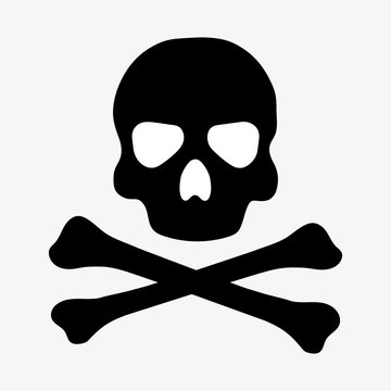 Flat vector black skull and crossbones.Vector death icon for games and apps.