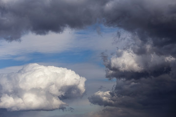 Heaven, Epic Dramatic Storm sky, dark grey white fluffy cumulus clouds background texture, thunderstorm