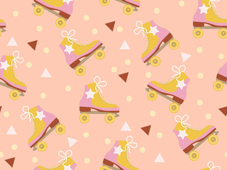 Retro roller skates pattern modern trendy hipster style. Background, endless repeating texture. Vector illustration