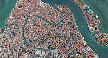 Venice Italy from the altitude of the quadrocopter, Grand canal, 2019 in 3D
