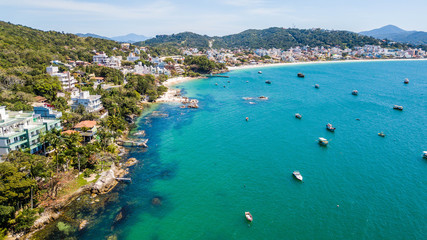 Naklejka premium Bombinhas - SC - Brazil. View to Lagoinha and Prainha beach. Aerial view beautiful tropical beach of Bombinhas – Brazil