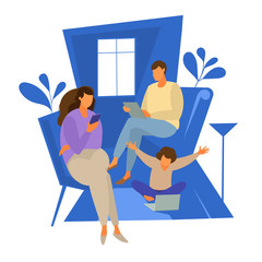 The family is quarantined at home. Everyone has a gadget in their hands