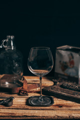 Wine glass on vintage wood