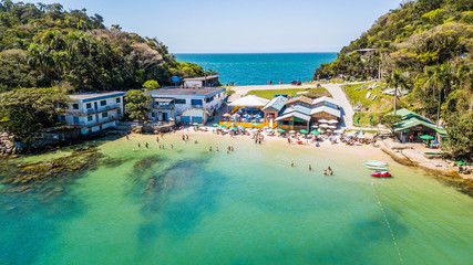 Bombinhas - SC - Brazil. View to Sepultura beach. Aerial view tropical beach of Bombinhas - Brazil