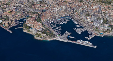 Monaco coast on the Mediterranean sea from the height of a drone flight