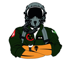 Fighter Pilot of F-16 Fighting Falcon from Pakistan posing typical pose with Skull tattoo © Waqas
