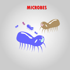 image of germs, bacteria, invisible world, bacteriology, buds, emblems vector illustration

