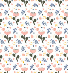 Fototapeta premium Retro floral doodle pattern. Flowers Background, endless repeating texture. Vector illustration