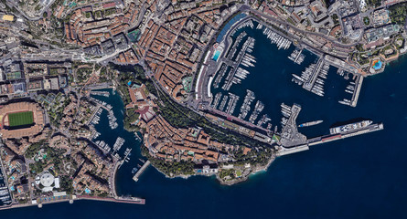 Fototapeta premium Monaco coast on the Mediterranean sea from the height of a drone flight