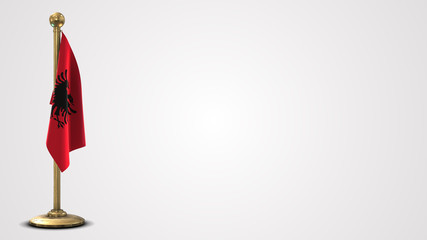 Albania realistic 3D flag illustration on golden flagpole.