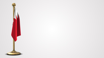 Bahrain realistic 3D flag illustration on golden flagpole.