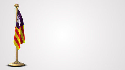 Balearic Islands realistic 3D flag illustration on golden flagpole.